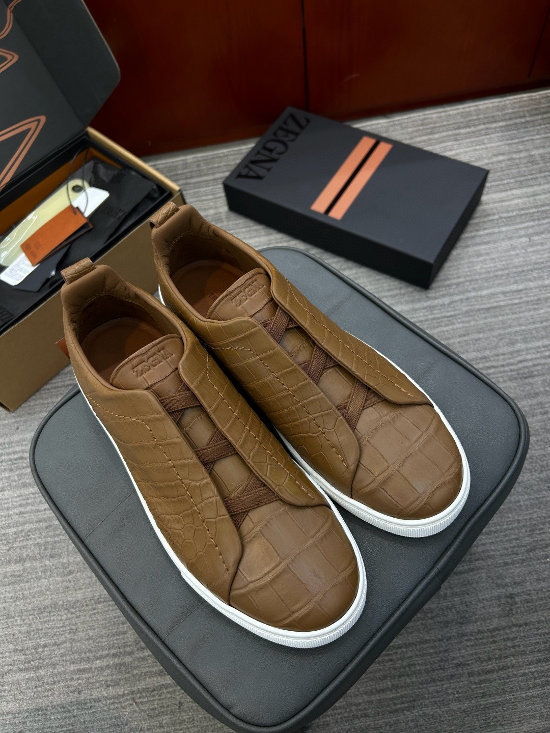 제냐 Zegna Triple Stitch™ Handmdae crocodile TS-SECONDSKIN 스니커즈 Brown