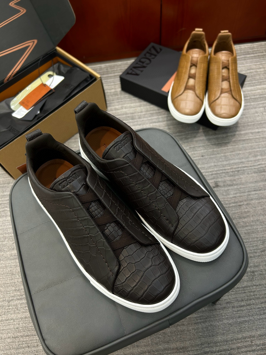 제냐 Zegna Triple Stitch™ Handmdae crocodile TS-SECONDSKIN 스니커즈 Blue